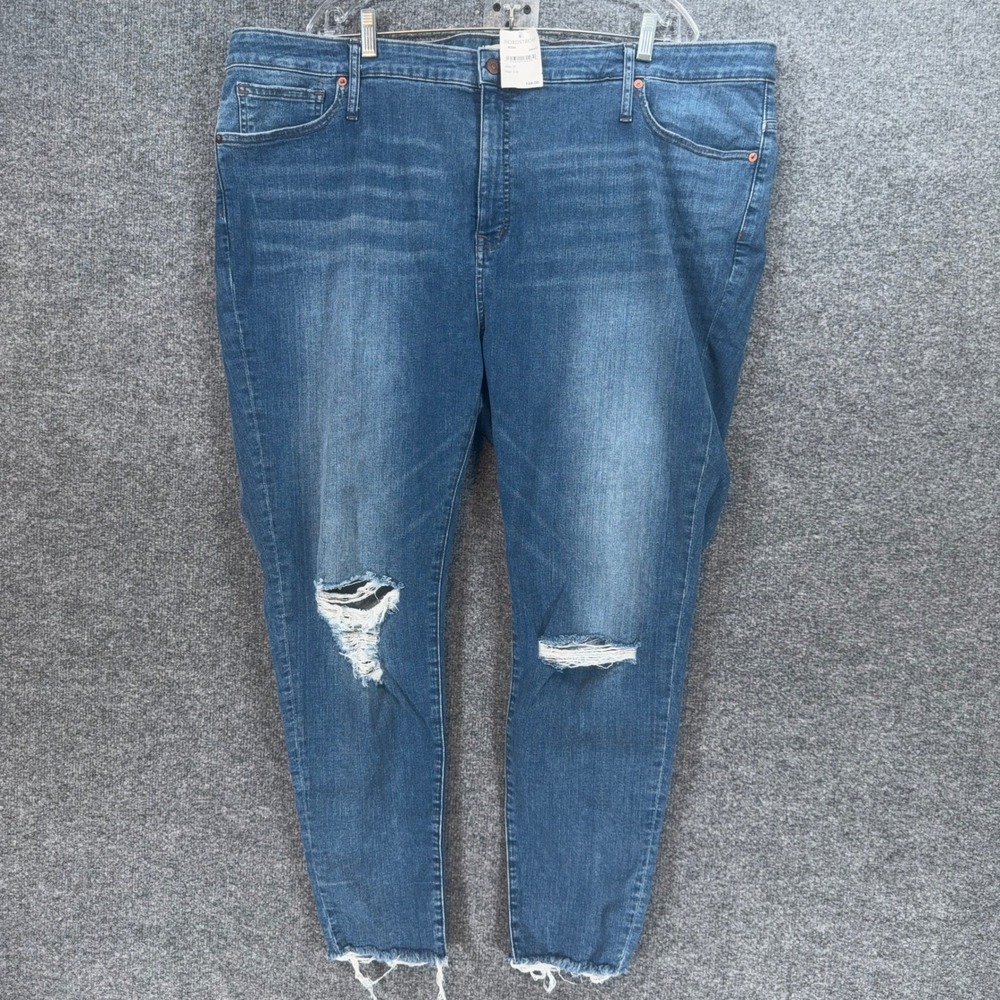 Madewell Jeans Womens 37 Blue Mid Rise Skinny Distressed Raw Hem Plus Size NEW